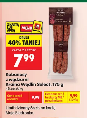 Kabanosy z wędzarni Kraina Wędlin Select promocja w Biedronka