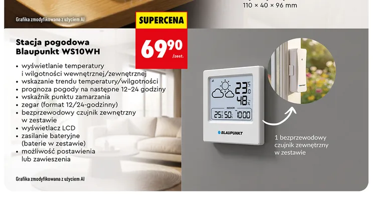 Stacja pogodowa Blaupunkt WS10WH promocja w Biedronka