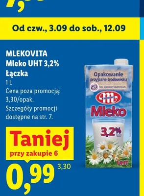 Mleko UHT Łączka Mlekovita 3,2% promocja w Lidl