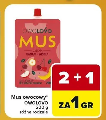 Mus owocowy Owolovo jabłko banan wiśnia promocja w Carrefour Express