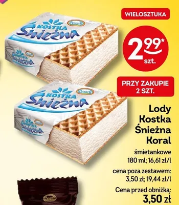 Lody Kostka Śnieżna Koral śmietankowe promocja w Żabka
