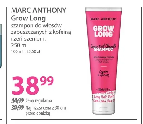 Grow Long szampon do włosów zapuszczanych z kofeiną i żeń-szeniem Marc Anthony promocja w Hebe