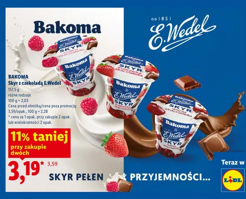 Skyr z czekoladą E. Wedel różne rodzaje promocja w Lidl