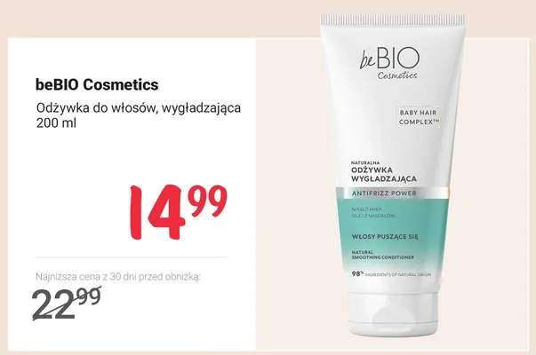 Odżywka do włosów beBIO Cosmetics wygładzająca promocja w Rossmann