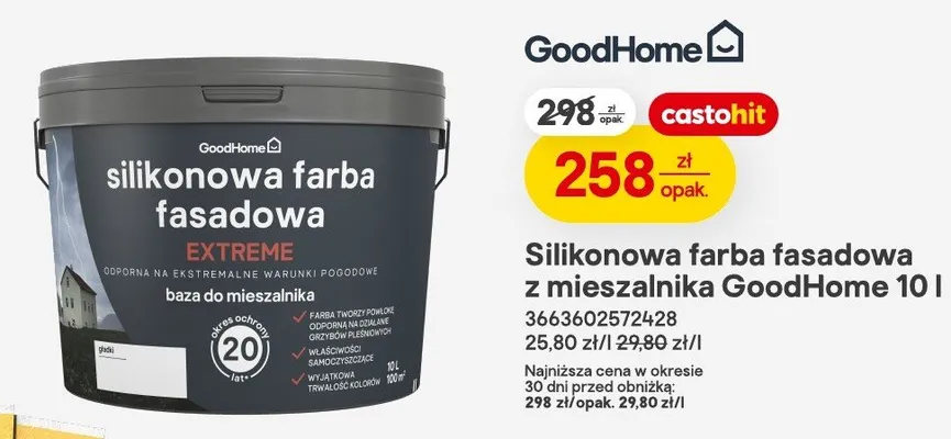 Farba silikonowa fasadowa z mieszalnika GoodHome 10l promocja w Castorama
