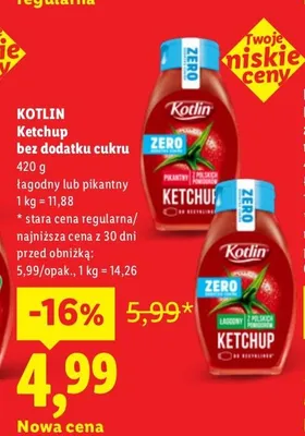 Ketchup bez dodatku cukru pikantny Kotlin promocja w Lidl