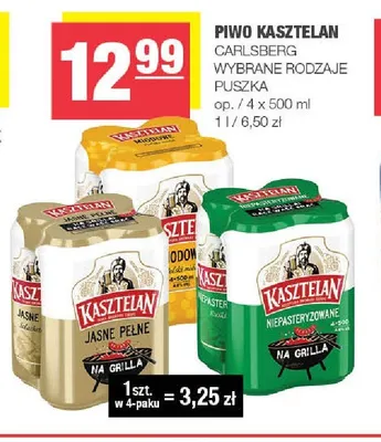 Piwo Kasztelan Jasne Pełne 4-pak 500ml promocja w SPAR
