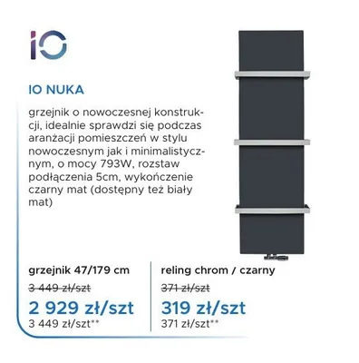 Reling do grzejnika IO NUKA chrom czarny promocja w Blu Salony Łazienek