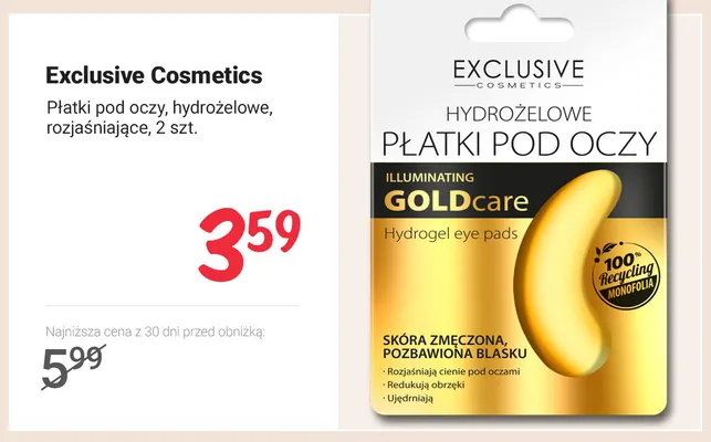 Płatki pod oczy hydrożelowe rozjaśniające Exclusive Cosmetics promocja w Rossmann