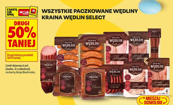 Wędliny paczkonwane Kraina Wędlin Select różne rodzaje promocja w Biedronka