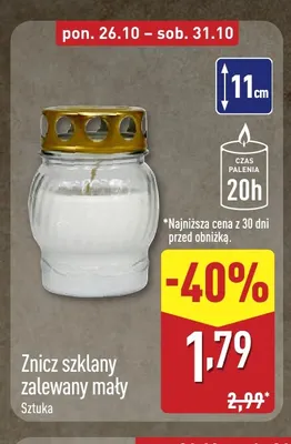 Znicz szklany zalewany mały promocja w Aldi