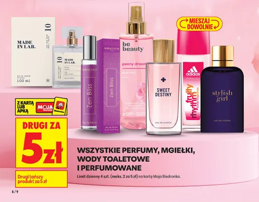 Wszystkie perfumy, mgiełki, wody toaletowe i perfumowane DRUGA ZA 5 ZŁ promocja w Biedronka
