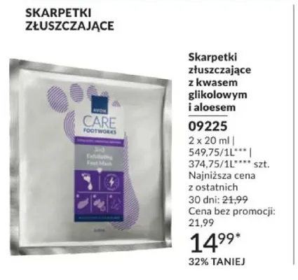 Skarpetki złuszczające z kwasem glikolowym i aloesem Avon Care Footworks promocja w AVON