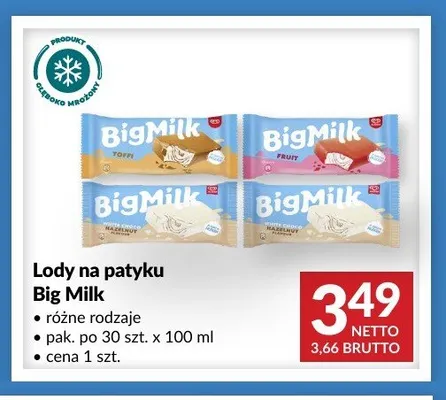 Lody na patyku Big Milk promocja w Makro