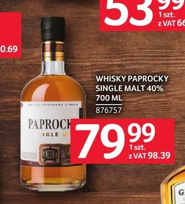 Whisky Paprocky Single Malt 40% promocja w Selgros