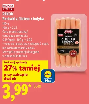 Parówki z filetem z indyka PIKOK promocja w Lidl