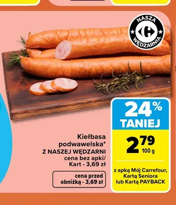 Kiełbasa podwawelska Nasza Wędzarnia promocja w Carrefour