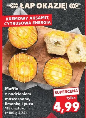 Muffin z nadzieniem mascarpone, limonką i yuzu 1/5 g promocja w Kaufland