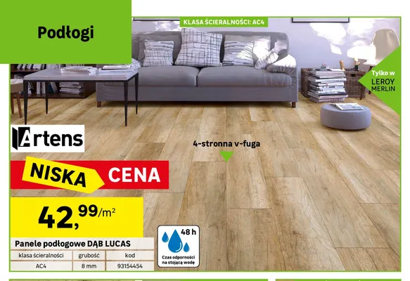Panele podłogowe Artens Dąb Lucas 8 mm AC4 promocja w Leroy Merlin
