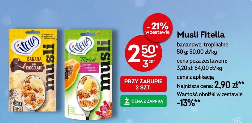 Musli Fitella bananowe, tropikalne promocja w Żabka
