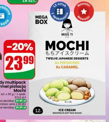 Lody karmel pistacja Mochi Miss Ti 12-pak 35g promocja w Dino