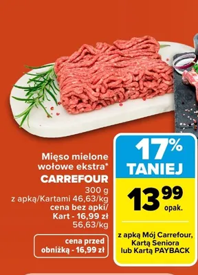 Mięso mielone wołowe ekstra Carrefour promocja w Carrefour