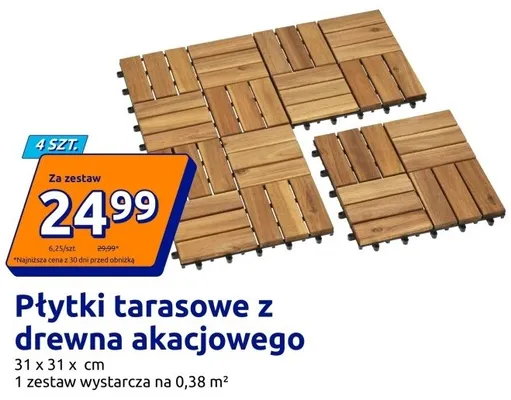 Płytki tarasowe z drewna akacjowego 4-pak 31x31cm promocja w Action