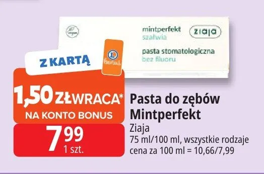 Pasta do zębów Ziaja Mintperfekt promocja w Leclerc