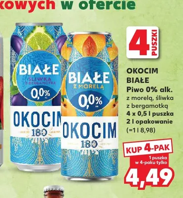 Piwo bezalkoholowe Okocim Białe Śliwka z Bergamotką promocja w Kaufland