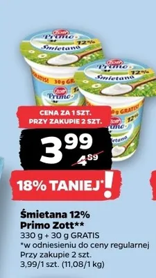 Śmietana 12% Primo Zott promocja w Netto
