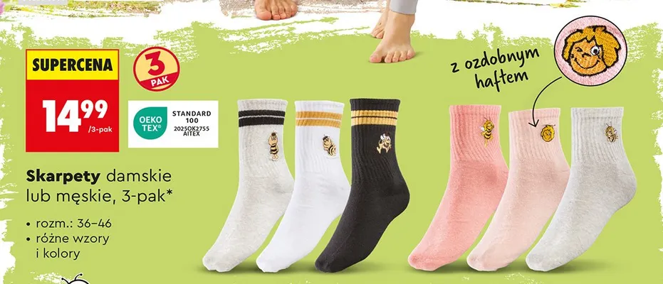 Skarpety damskie lub męskie, 3-pak Maya promocja w Biedronka