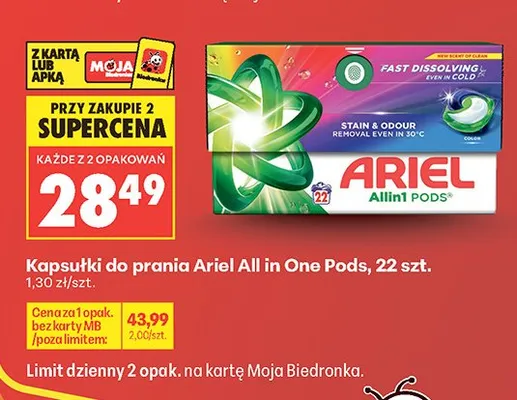 Kapsułki do prania Ariel All in One Pods 22szt. promocja w Biedronka