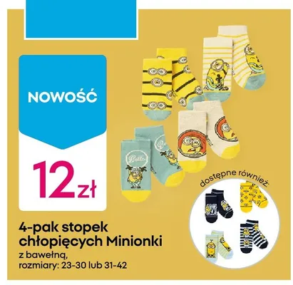 Stopki chłopięce Minionki 4-pak promocja w Pepco