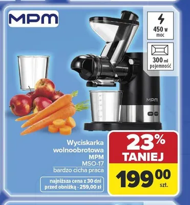 Wyciskarka wolnoobrotowa MPM MSO-17 450W 300ml promocja w Carrefour