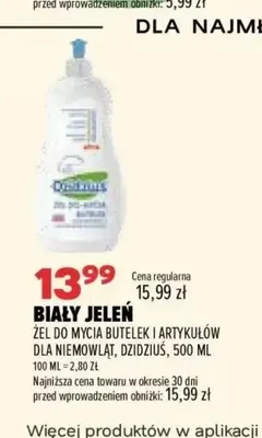 Żel do mycia butelek i artykułów dla niemowląt Dzidziuś Biały Jeleń promocja w Drogerie Natura