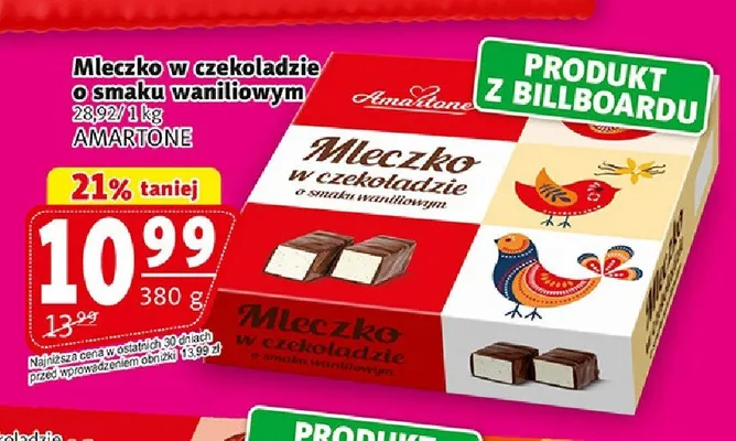 Mleczko w czekoladzie o smaku waniliowym Amartone promocja w Prim Market