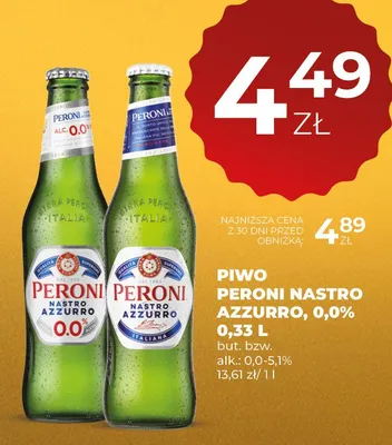 Piwo Peroni nastro azzurro 0,0% promocja w Duży Ben
