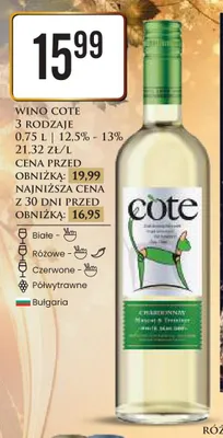 Wino Cote białe półwytrawne promocja w Dino