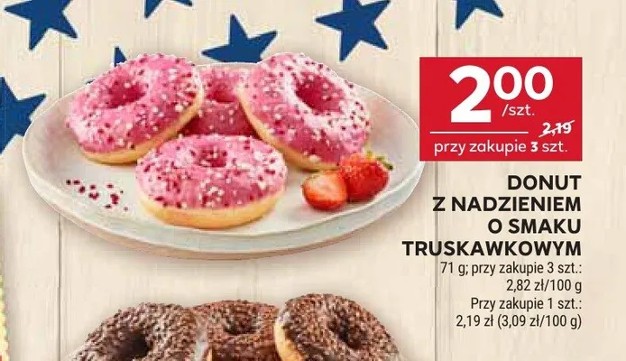 Donut z nadzieniem o smaku truskawkowym promocja w Stokrotka
