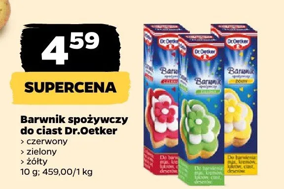 Barwnik spożywczy do ciast czerwony, niebieski, żółty promocja w Netto