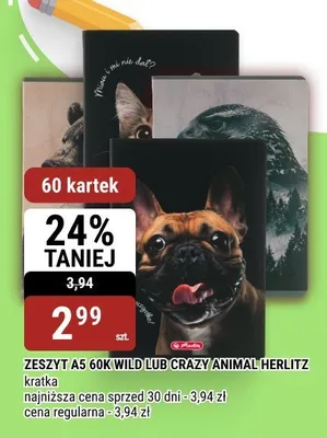 Zeszyt A5 60K Crazy Animal Herlitz promocja w bi1