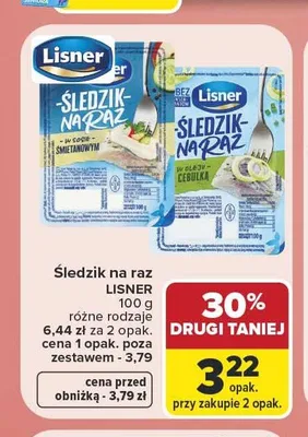 Śledzik na raz Lisner w oleju z cebulką promocja w Carrefour Market