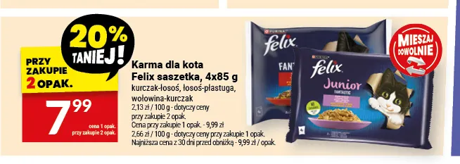 Karma dla kota Felix saszetka 4-pak kurczak-łosoś promocja w Twój Market