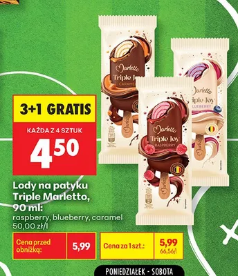 Lody na patyku Marletto Triple Joy Raspberry promocja w Biedronka