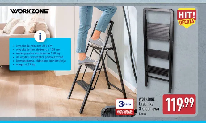 Drabinka 3-stopniowa Workzone promocja w Aldi