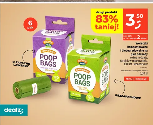 Woreczki kompostowalne na psie odchody Cooper & Pals o zapachu lawendy 6-pak promocja w Dealz