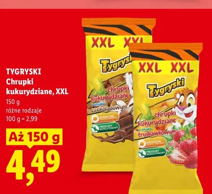 Chrupki kukurydziane Tygryski o smaku czekoladowym XXL promocja w Lidl