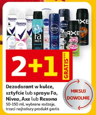 Dezodorant w kulce, sztyfcie lub sprayu Fa, Nivea, Axe lub Rexona promocja w Auchan