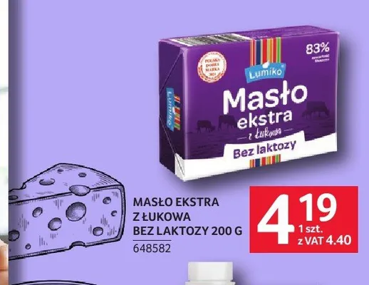 Masło ekstra z Łukowa bez laktozy Lumiko promocja w Selgros