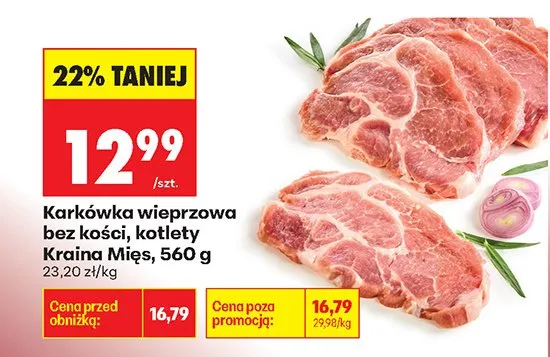 Karkówka wieprzowa bez kości, kotlety Kraina Mięs, 560 g promocja w Biedronka